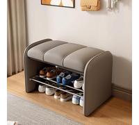 Banc de rangement en cuir synthétique à 2 niveaux pour entrée et chambre à coucher, cadre en bois, design élégant et peu encombrant