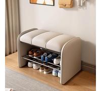 Banc de rangement en cuir synthétique avec étagère à chaussures à 2 niveaux pour couloir et chambre à coucher, cadre en bois, meuble d'entrée élégant pour décoration d'intérieur