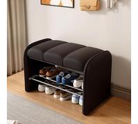 Banc de rangement en cuir synthétique avec étagère à chaussures à 2 niveaux pour entrée et chambre à coucher, cadre en bois, meuble élégant pour décoration d'intérieur