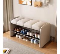 Banc de rangement en cuir synthétique avec étagère à chaussures Ottoman à 2 niveaux pour entrée et chambre à coucher Cadre en bois élégant Mobilier peu encombrant Solution de décoration d'intérieur