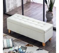 Banc de rangement en lin rembourré avec repose-pieds pour entrée, salon, chambre à coucher, tabouret à langer moderne 90 x 40 x 45 cm (35 x 15,7 x 17,7 po)