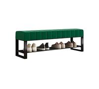 Banc de rangement en métal avec siège rembourré et étagère, repose-pieds multifonction pour chambre à coucher, entrée, couloir, placard, magasin (80 cm de large, vert)