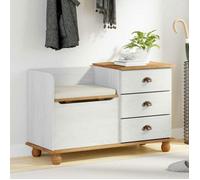 vidaXL Banc de rangement en pin massif blanc 100 x 39 x 62 cm - 3 tiroirs + compartiment