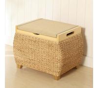 Banc de rangement en rotin avec couvercle basculant, repose-pieds d'entrée polyvalent et coussin pour le rangement du linge et des chaussures, parfait comme bout de coffre de lit
