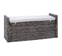 Banc de rangement en rotin - vidaXL - Noir blanchi - 110x40x50 cm - Coussin inclus - Usage intérieur - Durable