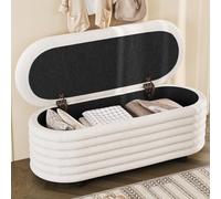 Banc de Rangement en Tissu Bouclette écru avec Assise rembourrée, Coffre de lit et d’entrée, Meuble de Chambre ou Salon Design Moderne 116,5×45×44 cm