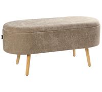 Banc de Rangement en Tissu Chenille Pieds en Bois Accessoire Marron Clair