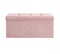 Banc de rangement en velours, 38 x 76 x 38 cm, coffre de siège pliable, 2 boîtes de rangement supplémentaires, rose