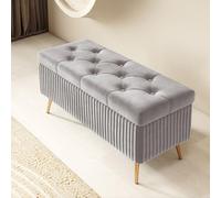 Banc de Rangement en Velours avec Coffre, Pouf Bout de Lit à Charnière Amortie, Banquette d'Entrée Moderne pour Chaussures et Salon, Structure en Bois Robuste et Pieds Métal(A,150cm/59in)