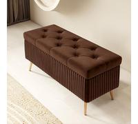 Banc de Rangement en Velours avec Coffre, Pouf Bout de Lit à Charnière Amortie, Banquette d'Entrée Moderne pour Chaussures et Salon, Structure en Bois Robuste et Pieds Métal(I,100cm/39.4in)
