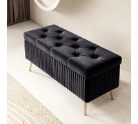 Banc de Rangement en Velours avec Coffre, Pouf Bout de Lit à Charnière Amortie, Banquette d'Entrée Moderne pour Chaussures et Salon, Structure en Bois Robuste et Pieds Métal(N,120cm/47.2in)
