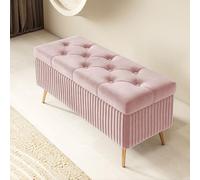 Banc de Rangement en Velours avec Coffre, Pouf Bout de Lit à Charnière Amortie, Banquette d'Entrée Moderne pour Chaussures et Salon, Structure en Bois Robuste et Pieds Métal(M,100cm/39.4in)