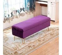 Banc de rangement en velours avec repose-pieds touffeté, ottomane moderne en peluche pour entrée ou salon, bout de lit, violet, 60 x 40 x 43 cm