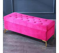 Banc de rangement en velours bleu marine avec boutons en cristal et repose-pieds capitonné, tabouret de chambre à coucher, chaussures d'entrée 78,7 x 43,2 x 45,7 cm (rose 99,1 x 43,2 x 45,7 cm)