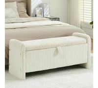 Banc de rangement en velours côtelé beige de 111,8 cm - Rangement rembourré avec charnière de sécurité - Ottomane linéaire élégante pour chambre à coucher, salon et entrée