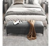 Banc de rangement en velours pour chambre à coucher, aucun assemblage nécessaire, pouf de rangement rembourré avec pouf gris, 90 x 40 cm, mobilier élégant et fonctionnel