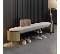Banc de rangement en velours pour entrée, banc de lit ovale rembourré avec pieds en métal, organiseur à chaussures à 2 niveaux, meuble de couloir de style campagnard, décoration de salon (99