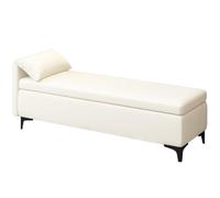 Banc de Rangement Entree Capitonnée en PU Banc Bout de Lit Banquette Pieds en Métal Pliable Coffre Bancs de Chaussures Capacité de 150 kg pour Salon Chambre(White,59.05in/150cm)