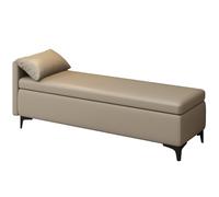 Banc de Rangement Entree Capitonnée en PU Banc Bout de Lit Banquette Pieds en Métal Pliable Coffre Bancs de Chaussures Capacité de 150 kg pour Salon Chambre(Khaki,39.37in/100cm)