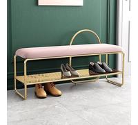 Banc de Rangement for Chaussures Robuste avec siège en Velours, Banc à Chaussures en métal doré à 2 Niveaux for entrée, Salon, Couloir, Organisateur élégant et Fonctionnel(Pink,80 x 32 x 60 cm)