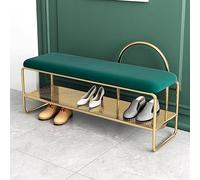 Banc de Rangement for Chaussures Robuste avec siège en Velours, Banc à Chaussures en métal doré à 2 Niveaux for entrée, Salon, Couloir, Organisateur élégant et Fonctionnel(Green,100 x 32 x 60 cm)