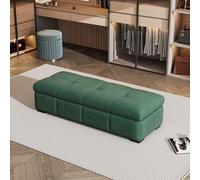 Banc de rangement grande capacité pour entrée avec cadre en bois massif, ottoman rembourré pour chambre, long banc en velours changer de chaussures, pour pied de lit(Olive Green,120cm/47.2in)