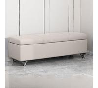 Banc de rangement gris clair avec roulettes, repose-pieds multifonction de 100 cm pour entrée, salon, chambre à coucher, tabouret de canapé élégant avec grand espace de rangement