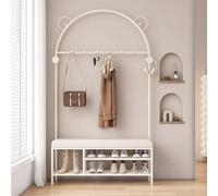 Banc de rangement Hall Tree avec porte-manteau et rangement à chaussures, siège rembourré avec cadre en métal, idéal pour l'entrée et le salon