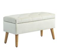 Banc de rangement - HOMCOM - avec couvercle, tissu effet velours, pieds en bois - charge jusqu'à 120 kg - 80 x 35 x 42 cm - crème