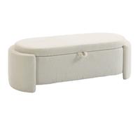 HOMCOM Banc de Rangement, Bout de lit Ovale, Repose-Pieds rembourré en Polaire Teddy avec Assise Large, Charge 200 Kg, Coffre de Rangement pour Salon, Chambre, entrée, 129 x 48,5 x 44 cm, crème