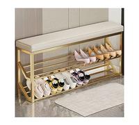 Banc de rangement industriel à 2 niveaux avec étagères en métal - Entrée élégante avec siège - Support à chaussures doré beige pour décoration d'intérieur et économie d'espace