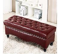 Banc de rangement luxueux avec repose-pieds en simili cuir Ottoman pour changer de chaussures Meuble moderne multifonction Rouge/marron 80 x 45 x 45 cm Parfait pour l'organisation et le style de la