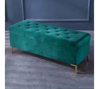 Banc de rangement luxueux en velours avec bouton en cristal, ottomane moderne tapissée, repose-pieds relevable, solution élégante pour chambre à coucher et entrée