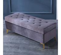Banc de rangement luxueux en velours avec boutons en cristal et dessus relevable touffeté, ottomane moderne, banc à chaussures, tabouret élégant pour chambre à coucher, gris foncé, 99,1 x 43,2 x 45,7