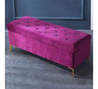 Banc de rangement luxueux en velours avec boutons en cristal, ottomane capitonnée, repose-pieds pour chambre à coucher et entrée, violet, 99,1 x 43,2 x 45,7 cm