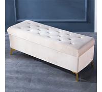 Banc de rangement luxueux en velours avec boutons en cristal, ottomane capitonnée, repose-pieds pour chambre à coucher et entrée, blanc, 99,1 x 43,2 x 45,7 cm