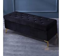 Banc de rangement luxueux en velours avec boutons en cristal, ottomane capitonnée, tabouret de pied élégant, banc à chaussures d'entrée - Noir 99,1 x 43,2 x 45,7 cm