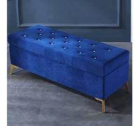 Banc de rangement luxueux en velours avec boutons en cristal - Ottomane moderne touffetée pour chambre à coucher et entrée - Tabouret de rangement à chaussures - Bleu marine - 99,1 x 43,2 x 45,7 cm