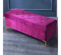 Banc de rangement luxueux en velours avec boutons en cristal, ottomans rembourrés modernes pour salon, chambre à coucher, bout de lit, repose-pieds, entrée, rangement à chaussures, violet, 90 x 40 cm