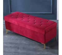 Banc de rangement luxueux en velours avec boutons en cristal, repose-pieds moderne touffeté, rangement de chaussures pour chambre à coucher et entrée - Rouge 99,1 x 43,2 x 45,7 cm