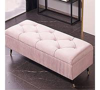 Banc de rangement luxueux en velours, banc de chambre à coucher moderne avec design rembourré, siège d'entrée élégant, rose, rangement peu encombrant, 100 x 45 x 45 cm
