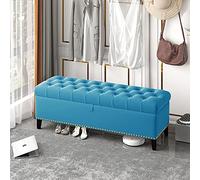 Banc de rangement luxueux en velours capitonné avec boutons - Design moderne pour chambre à coucher ou salon - Solution peu encombrante