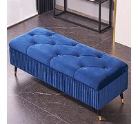 Banc de rangement luxueux en velours capitonné moderne pour bout de lit, meubles d'entrée avec rangement, bleu élégant, 99,1 x 45,7 x 45,7 cm, parfait pour chambre à coucher et salon