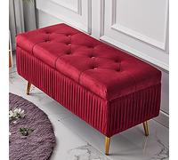 Banc de rangement luxueux en velours haut de gamme, ottoman, siège de rangement, banc à chaussures confortable, repose-pieds d'entrée rouge, 100 x 40 cm, décoration d'intérieur élégante