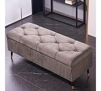 Banc de rangement luxueux en velours moderne pour entrée et chambre à coucher avec rangement caché, gris élégant, 109,2 x 45,7 x 45,7 cm, parfait pour bout de lit ou salon