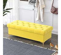 Banc de rangement luxueux en velours pour chambre à coucher et salon moderne avec extrémité de lit capitonnée Jaune 120 x 40 x 40 cm - Solution de rangement élégante et fonctionnelle