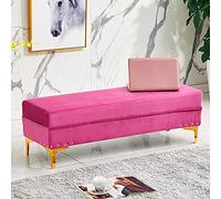 Banc de rangement luxueux en velours - Repose-pieds et siège d'entrée moderne avec rangement - Tabouret rembourré élégant rose pour salon et chambre à coucher - 60 x 40 x 40 cm