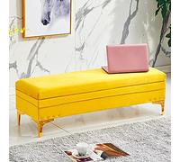 Banc de rangement luxueux en velours - Repose-pieds et tabouret à langer moderne pour salon et entrée - Meubles rembourrés jaunes élégants, 80 x 40 x 40 cm