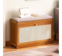 Banc de rangement marron avec assise rembourrée et étagère à chaussures pour couloir, chambre à coucher, salon, 70 cm, Panca Scarpiera Panca Portascarpe