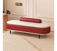 Banc de rangement moderne avec coussin lombaire et boîte de rangement pour salon, repose-pieds en cuir synthétique, tabouret d'extrémité de lit (rouge + beige, 100 cm)